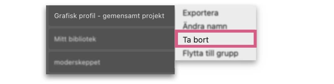 Skärmdump på biblioteket - ta bort-alternativet