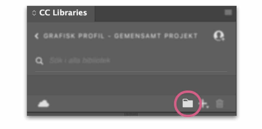 Skärmdump på CC Libraries-panelen. Mapp är markerat