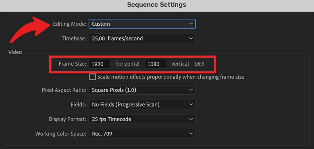 Inställningar för din sekvens i Premiere Pro