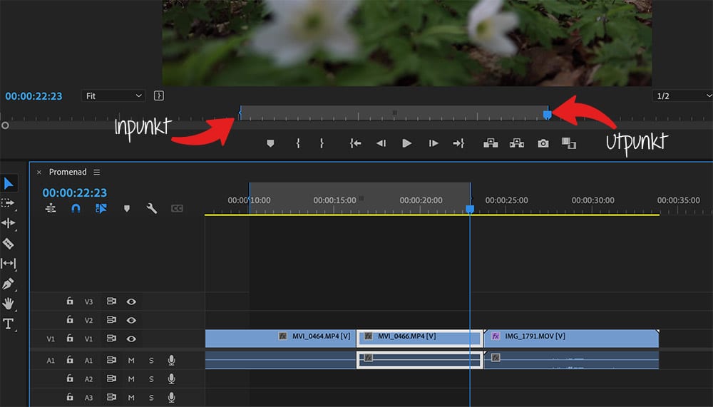 In- och utpunkter i Premiere Pro