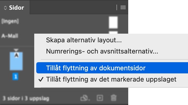 Alternativet flytta dokumentsidor i InDesign