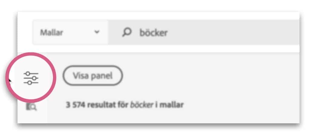 Skärmdump från Adobe Stock. Reglagemenyn
