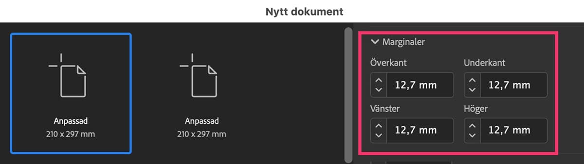 Marginalinställningar i InDesign