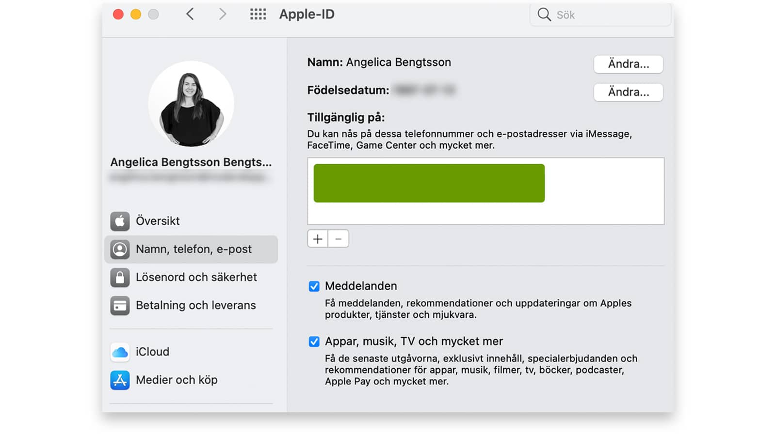 Apple-ID inställningar på en Mac.
