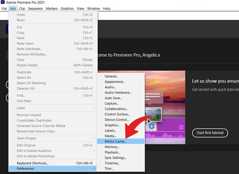 Rensa media cache i Premiere Pro på PC