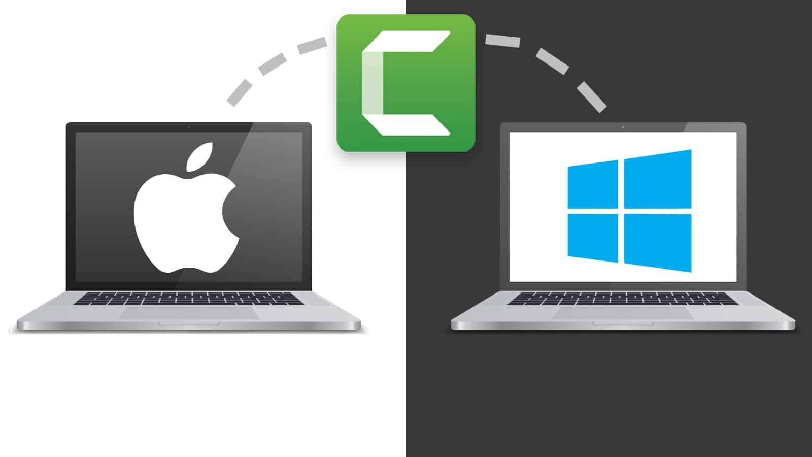 Illustration av att skicka Camtasia-projekt mellan PC och Mac.