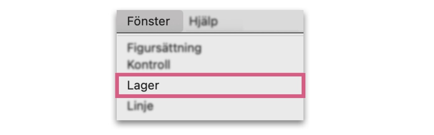 Skärmdump på Fönster-menyn i Indesign