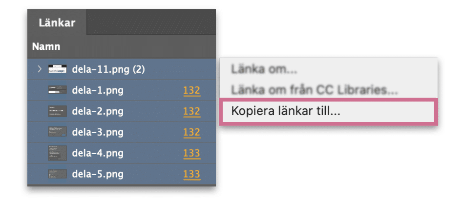 Länkar i InDesign