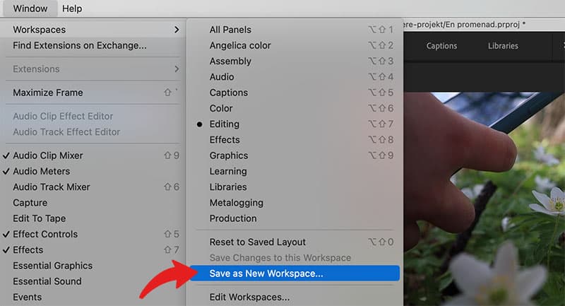Spara en ny arbetsyta i Premiere Pro