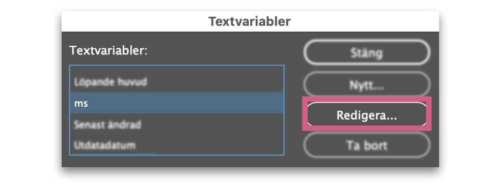 Textvariabler i indesign