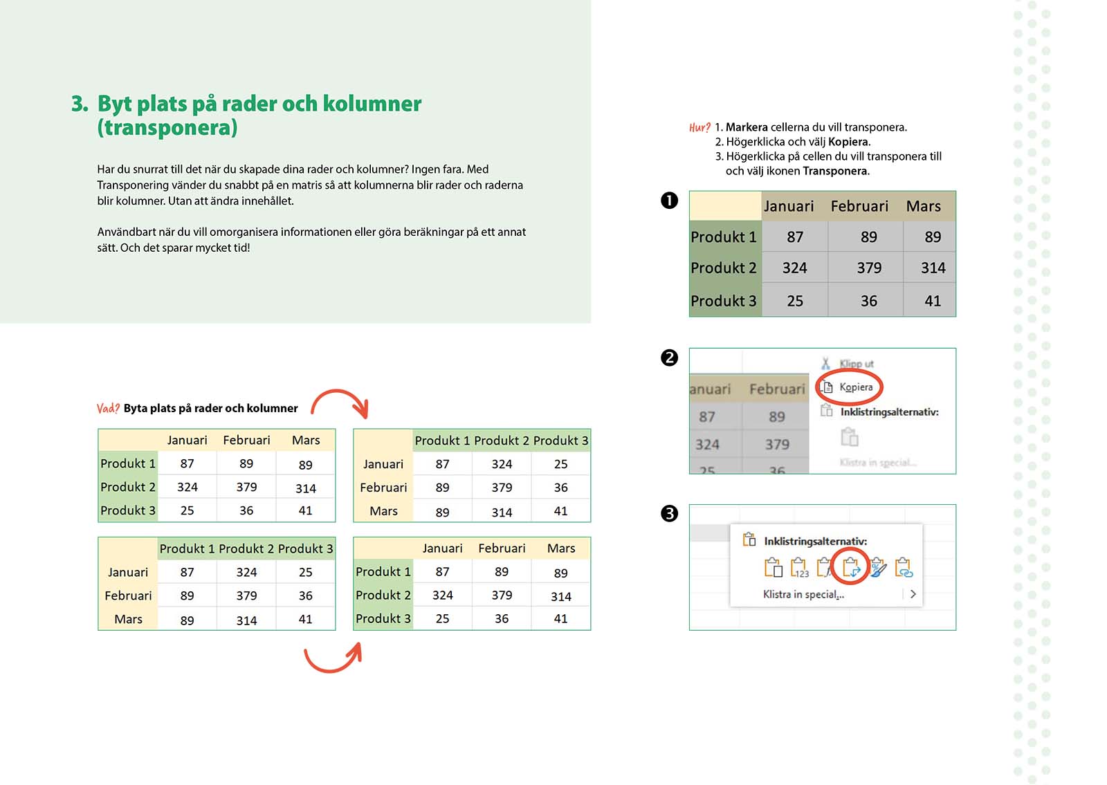 Transponera rader och kolumner: Ändra dataorientering utan att förlora information.