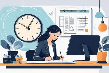 Illustration av kvinna som skapat tid för att arbeta med sin kompetensutveckling.