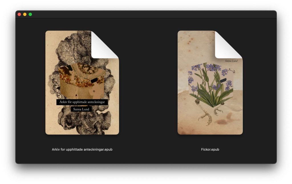 Två EPUB-böcker i Findern på Mac.