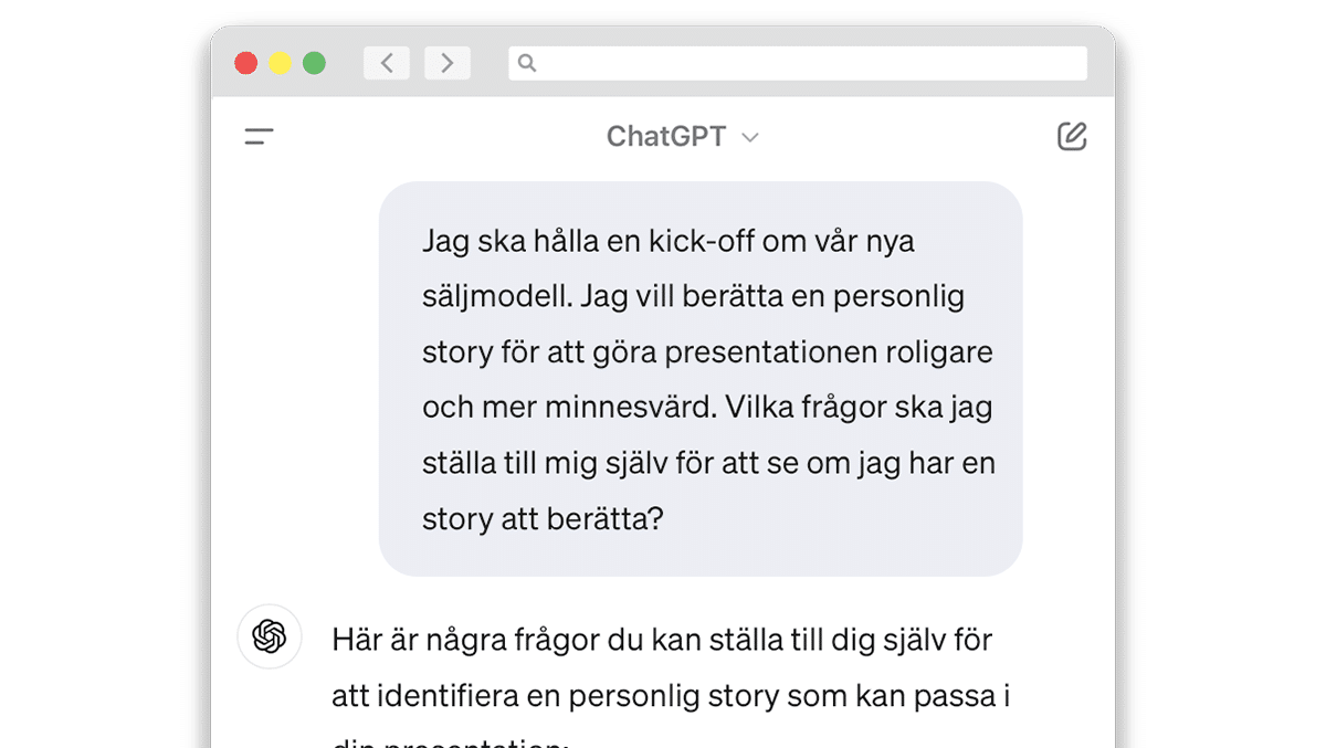 En prompt som visar hur AI-textverktyg kan bidra med inspiration inför en kick-off.