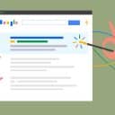 Illustration av ett Google-sökresultat där en optimerad länk markeras med en trollstav, vilket symboliserar framgångsrikt SEO-arbete.