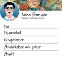 Illustration av en LinkedIn-profil med namnet Anna Fransson, digital marknadsförare. Sektionerna som syns är: Om, Erfarenhet, Kompetenser, Utmärkelser och priser, samt Utvalt.
