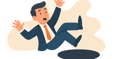 Illustration av en man som faller ned i en fallgrop och ska illustrera vad man riskerar att misslyckas med utan en strategi för kompetensförsörjningen.