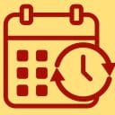 En illustration av en kalender med en tickande klocka ovanpå som illustrerar schemaläggning till sociala medier via Adobe Express.