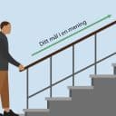 Illustration av person som går upp för en trappa oh håller sig i en ledstång