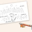 En illustration av en nyckel bredvid en skiss av en hund framför en skog. På bilden syns nyckelord som ska användas i prompten.