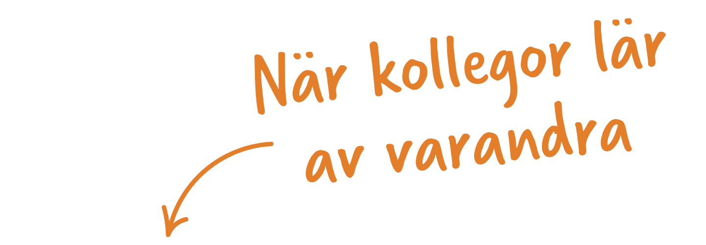 Alt-textförslag: En orange handskriven text med en pil som pekar åt vänster. Texten lyder: ”När kollegor lär av varandra.”