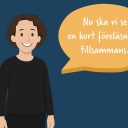 Illustration av en person som säger “Nu ska vi se en kort föreläsning tillsammans.” i en pratbubbla.