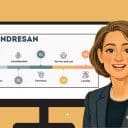 Illustration av en kvinna framför en skärm som visar kundresan med stegen ‘Awareness’, ‘Consideration’, ‘Purchase’, ‘Service and use’ och ‘Loyalty’