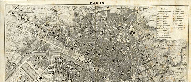 Karta över Paris, cirka 1830