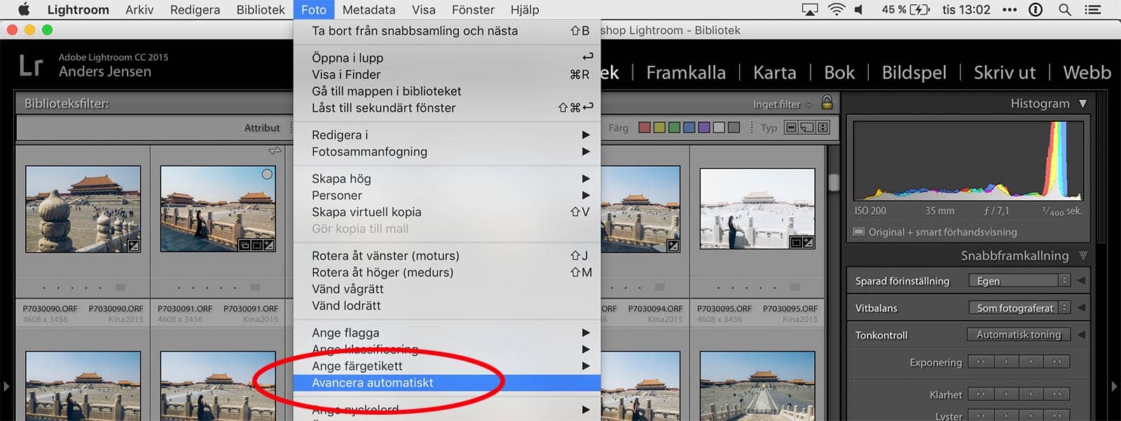 Avancera automatiskt i Lightroom