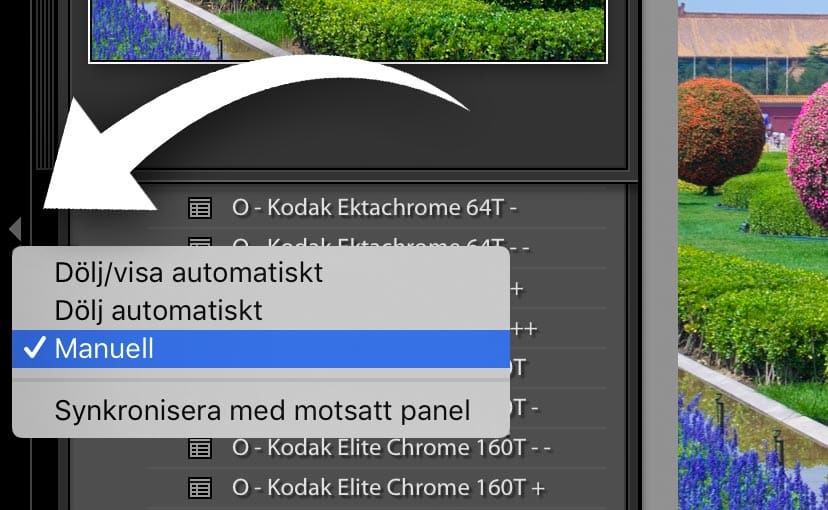 Minimera paneler i Lightroom