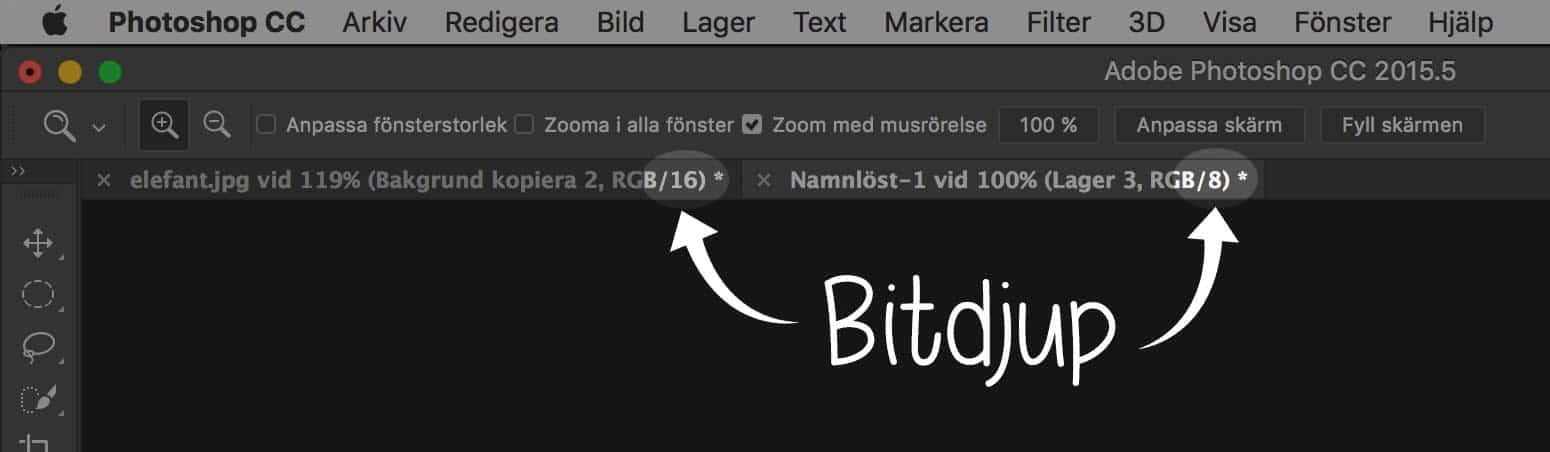 Hitta bitdjupet i Photoshop