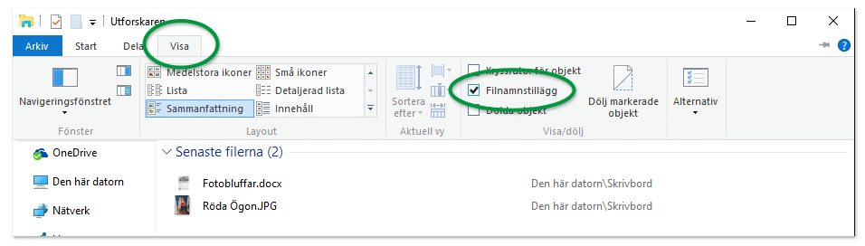 Visa filnamnstillägg i Windows