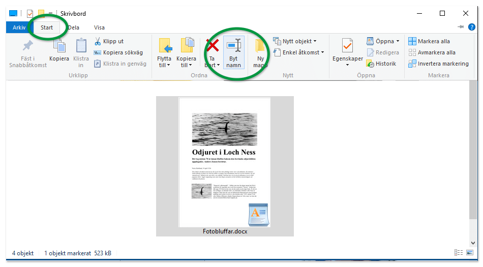 Byt namn på fil i Windows 10