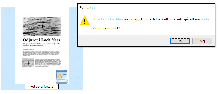 Ändra filnamnstillägget