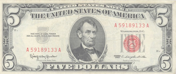 En femdollarsedel med Lincoln
