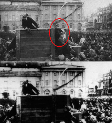 Troskij och Kamenev raderades ur bilden med Lenin.